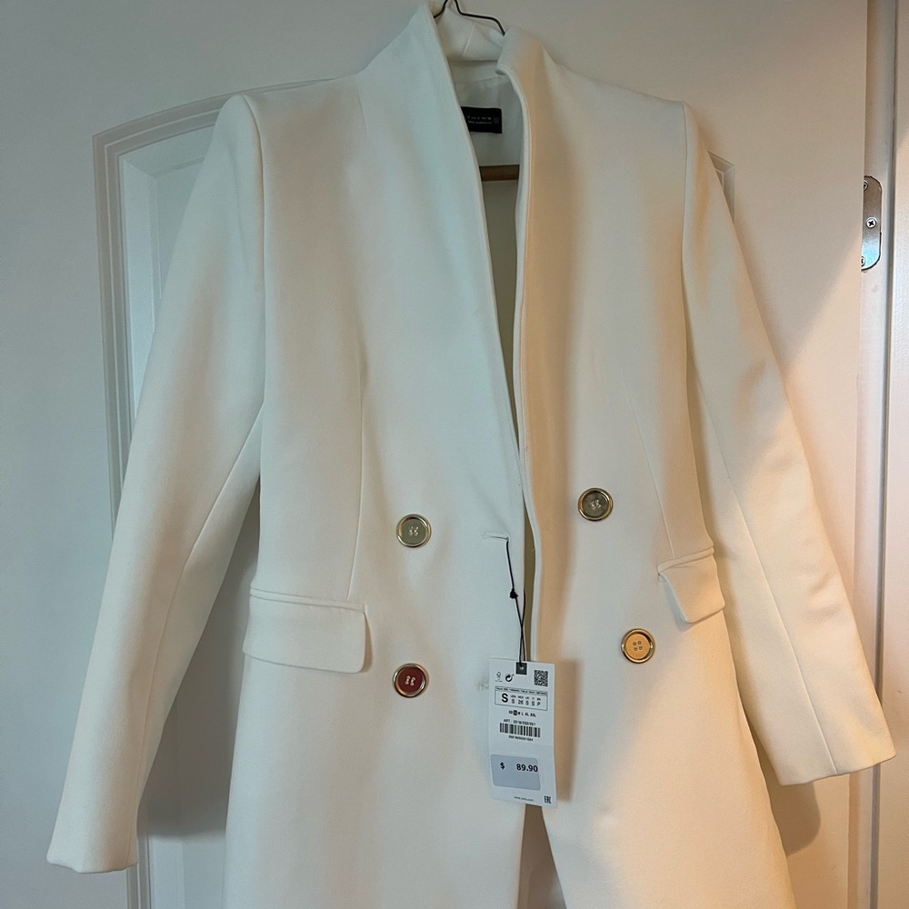 Zara white blazer with gold buttons